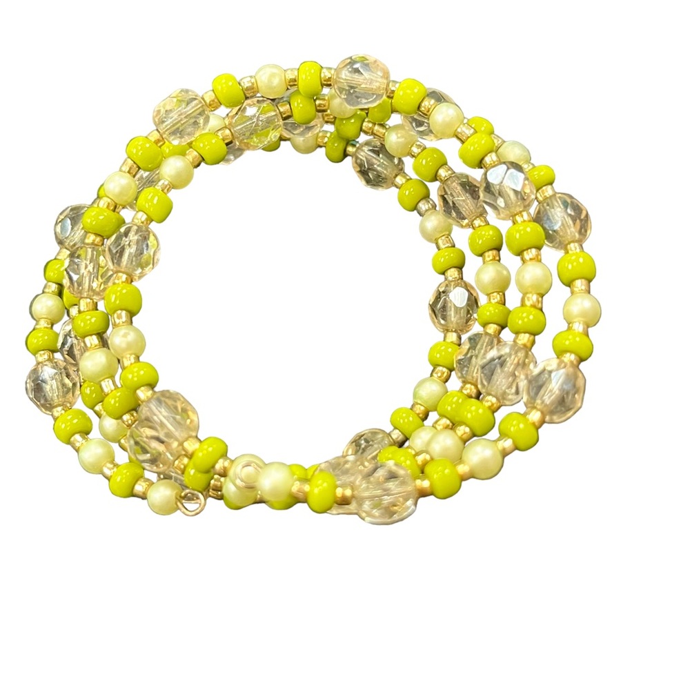 Peridot Pearl and Crystal Memory Wire Bracelet